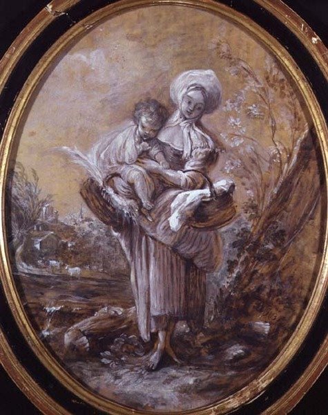 Žena s dítětem ve venkovské krajině (kresba) od Jean Baptiste Huet