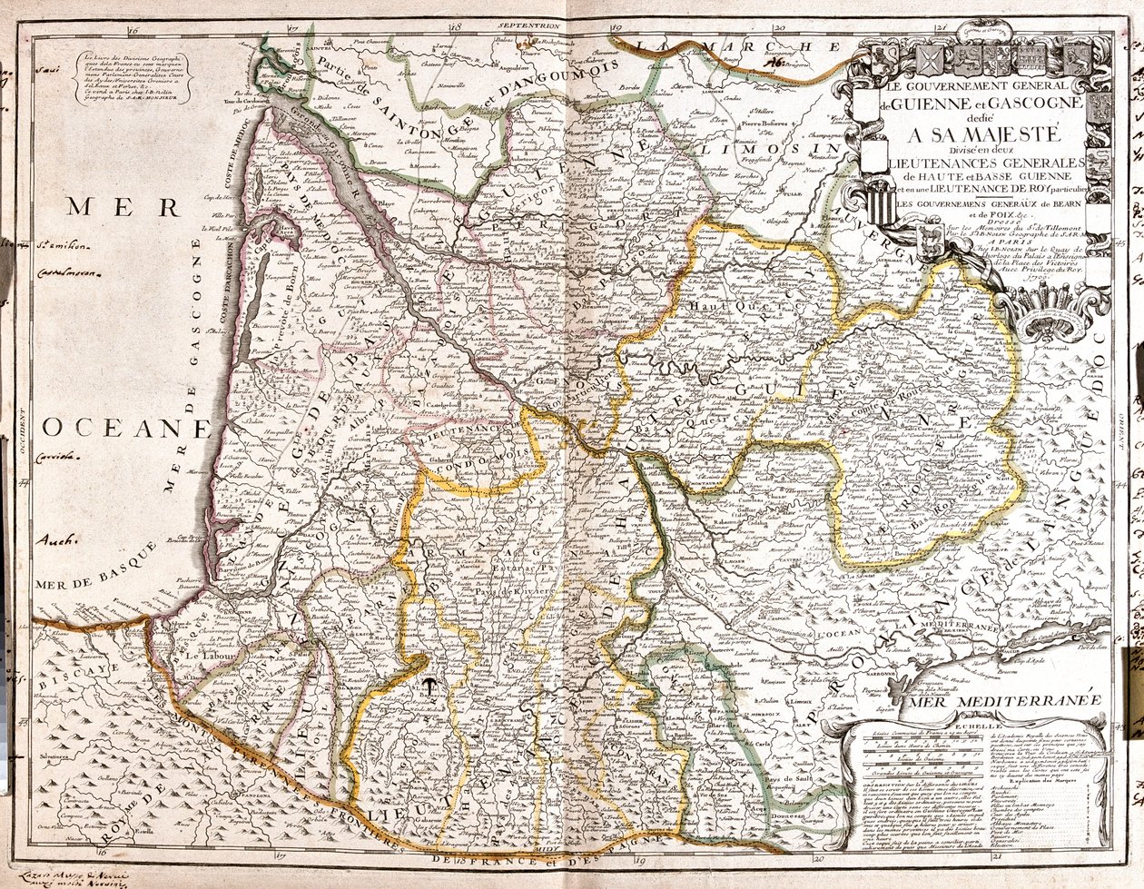 Akvitánie, Midi-Pyrénées, Languedoc-Roussillon, Francie od Jean Baptiste Nolin