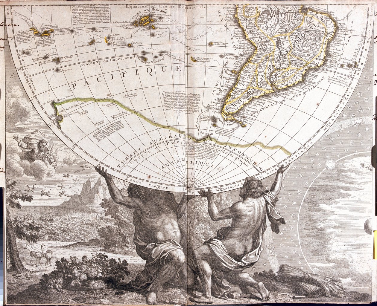 Mapa jižní polokoule od Jean Baptiste Nolin