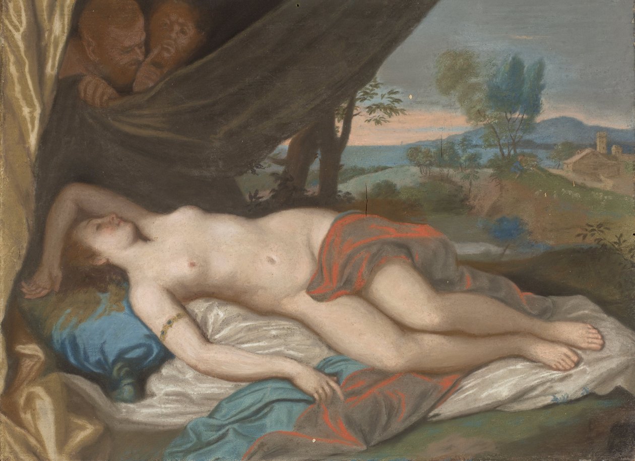 Sleeping Nymph Sped upon by Satyrs, 1756-88 (pastel na panelu) od Jean Étienne Liotard