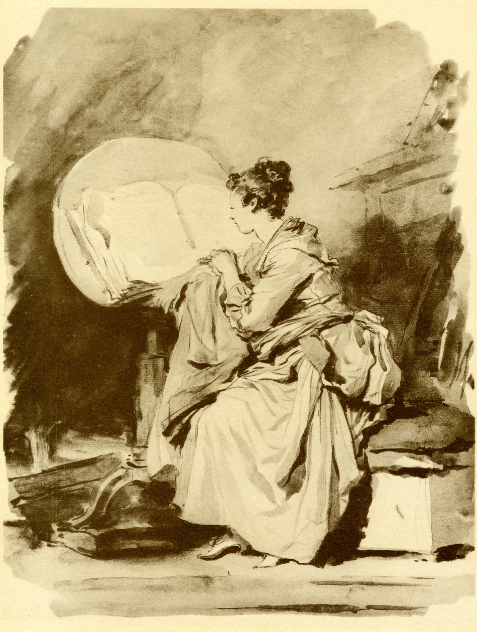 Čtení dívky sedící na skládacím stole od Jean Honore Fragonard