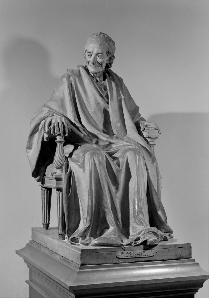 Sedící socha Voltaira (1694-1778) od Jean Antoine Houdon
