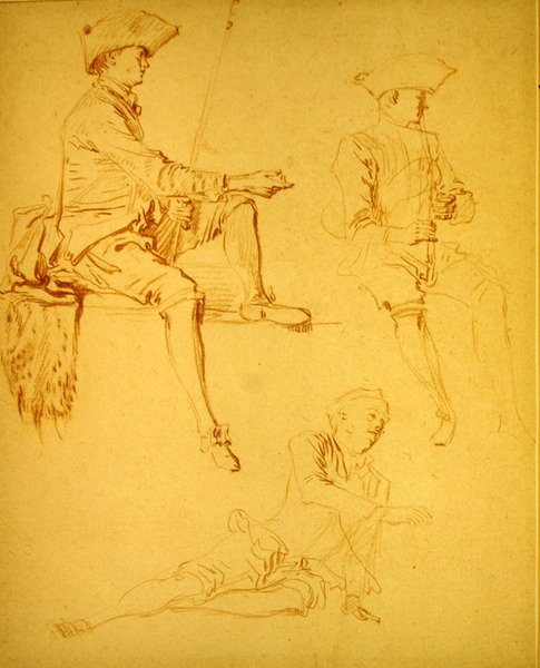 Studie figur (červená křída na papíře) od Jean Antoine Watteau