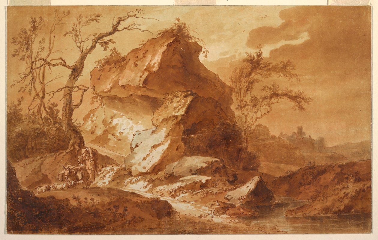 Kresba, Horská krajina, 1763 od Jean Baptiste Huet