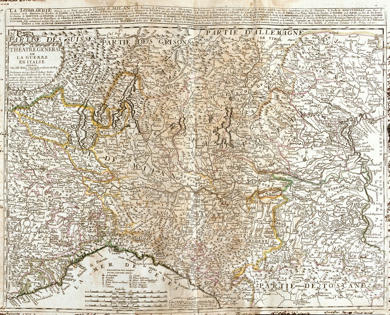 Mapa Lombardie (Itálie) (rytina od Jean Baptiste Nolin