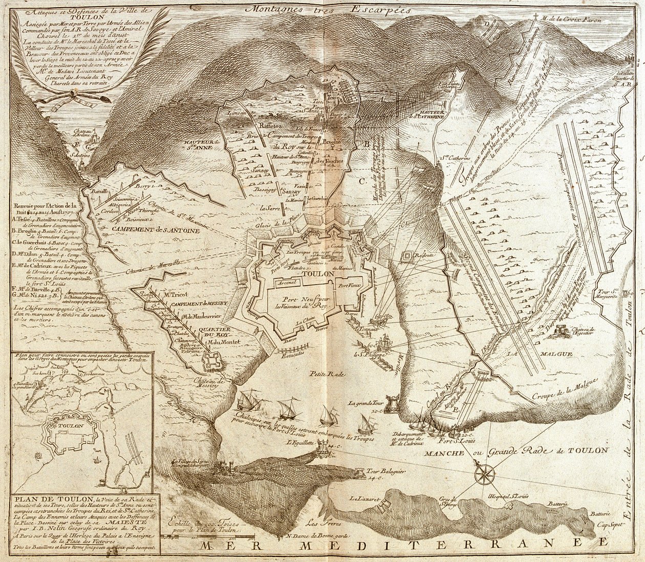 Mapa Toulonu (Francie) (rytina od Jean Baptiste Nolin