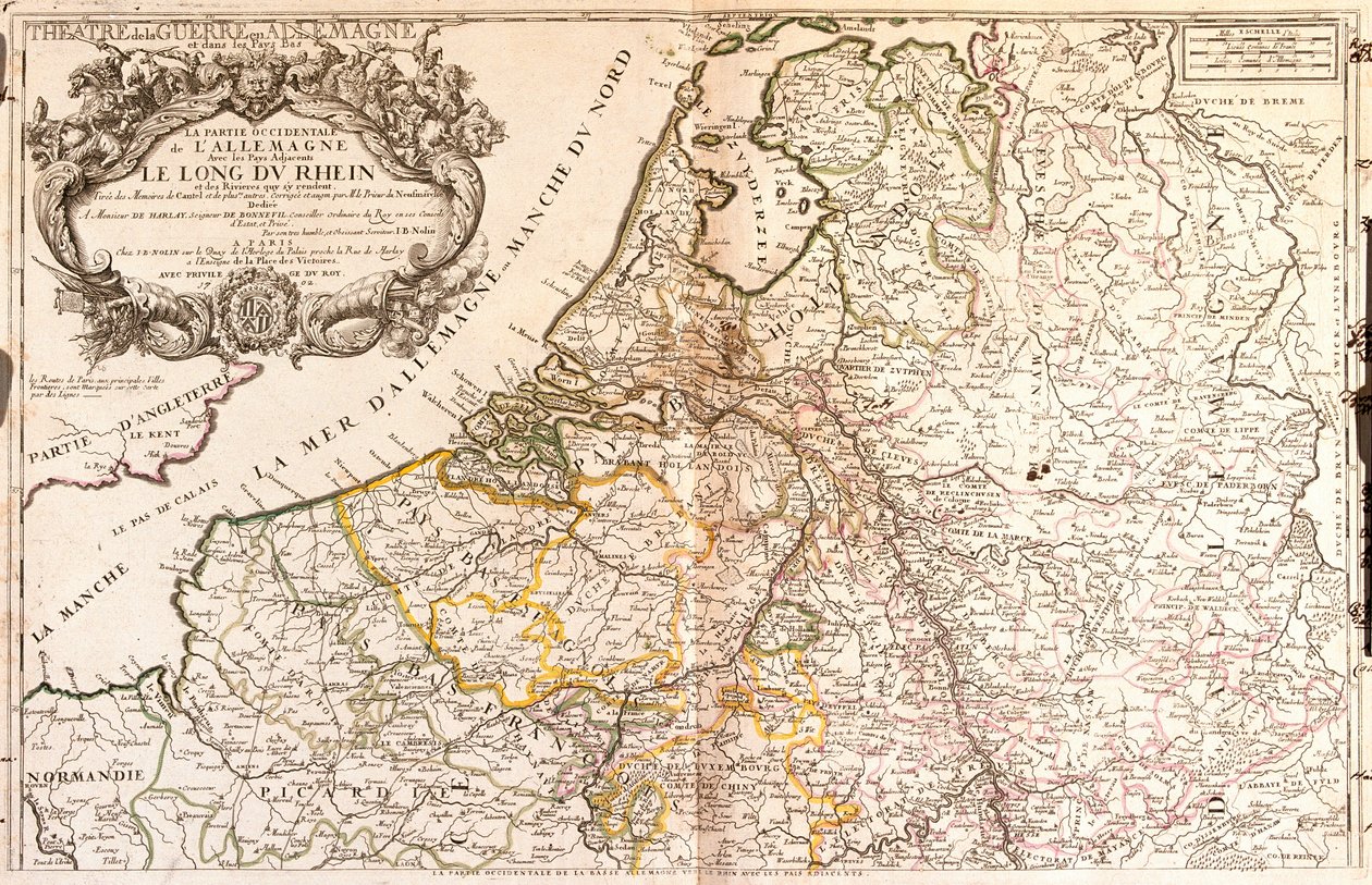 Mapa západního Německa a Nizozemska od Jean Baptiste Nolin