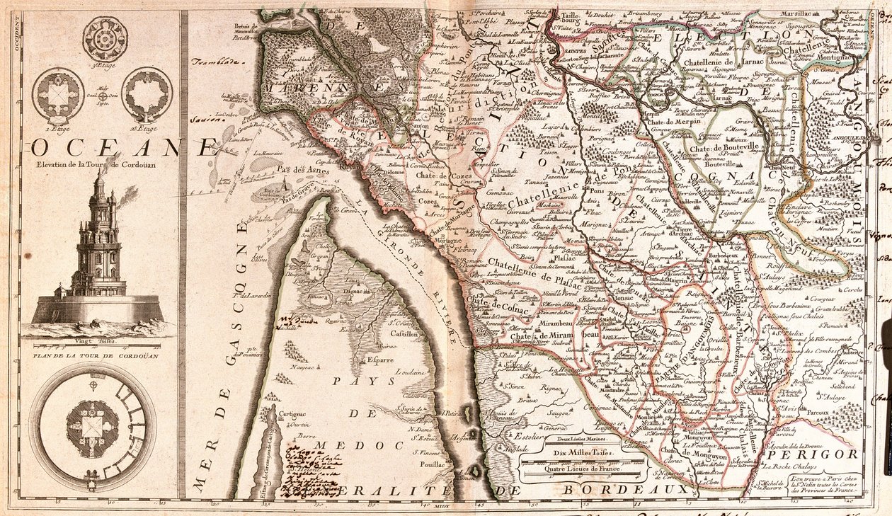 Mapa Akvitánie (Francie) (rytina od Jean Baptiste Nolin