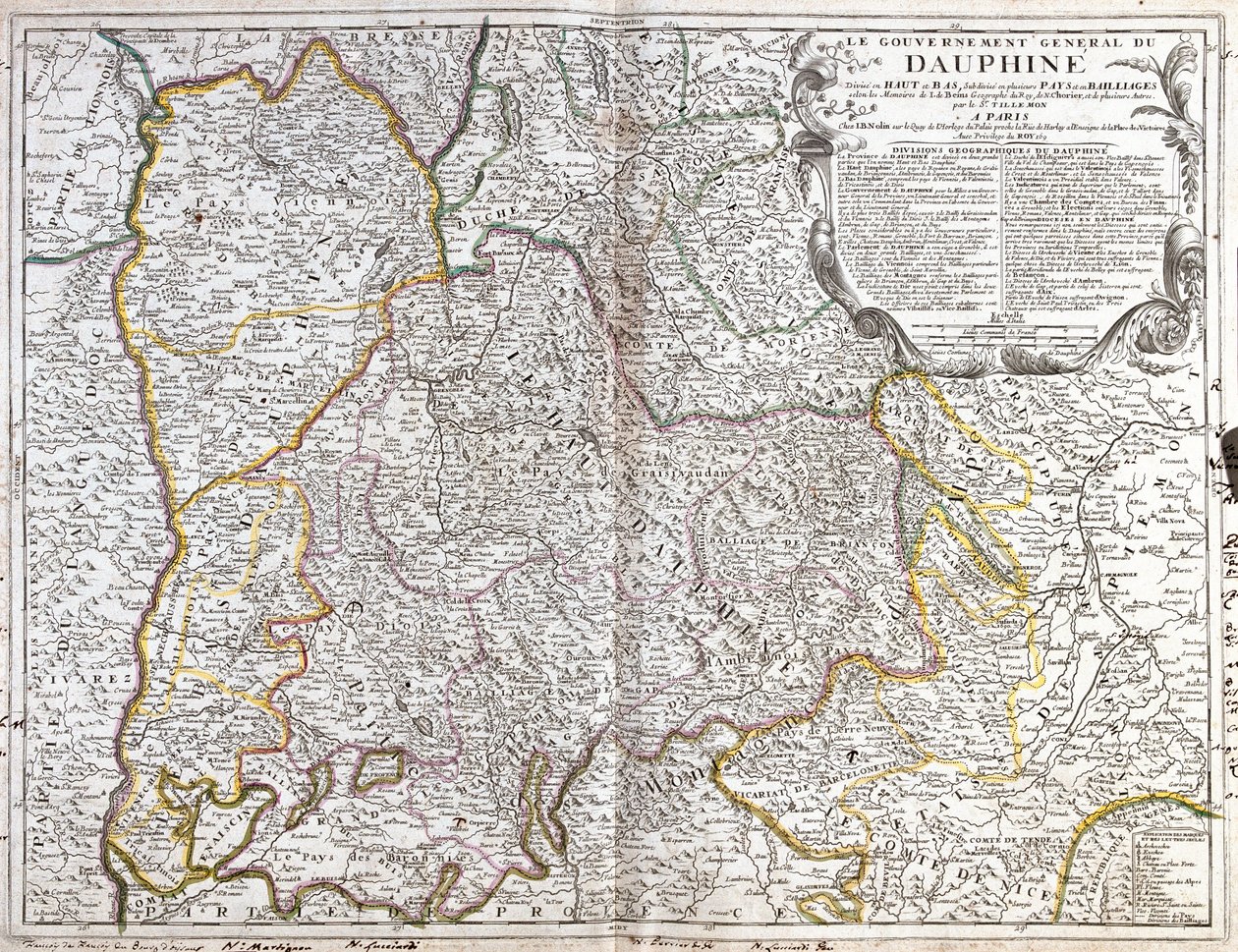 Mapa Dauphine (Francie) (rytina od Jean Baptiste Nolin