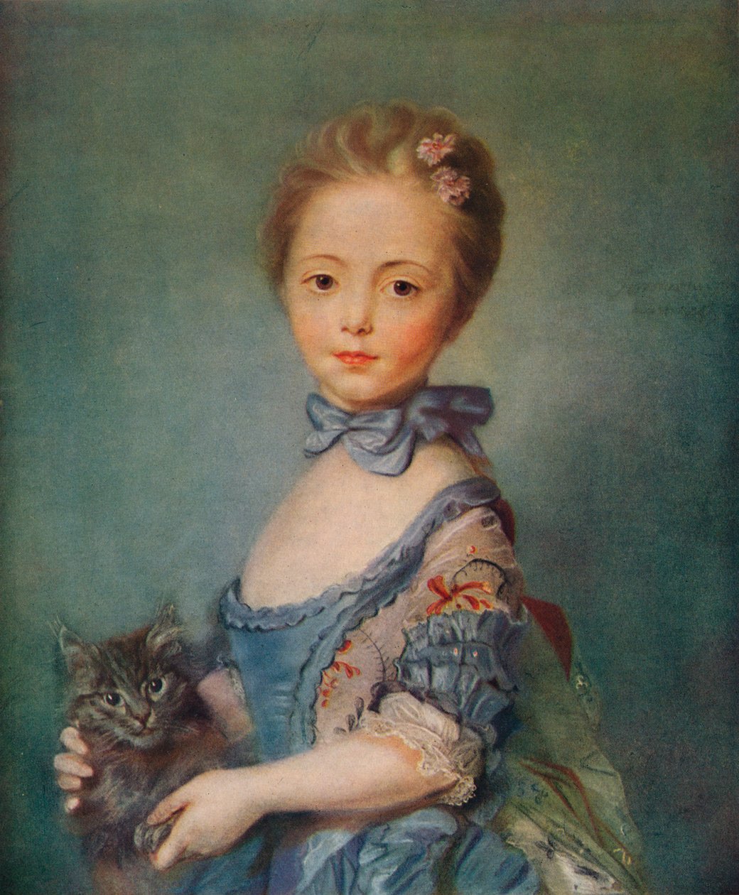 Dívka s kotětem, c1743 od Jean Baptiste Perronneau