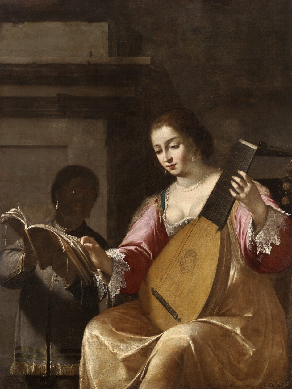 Žena hrající na loutnu, 1638 od Jean Daret