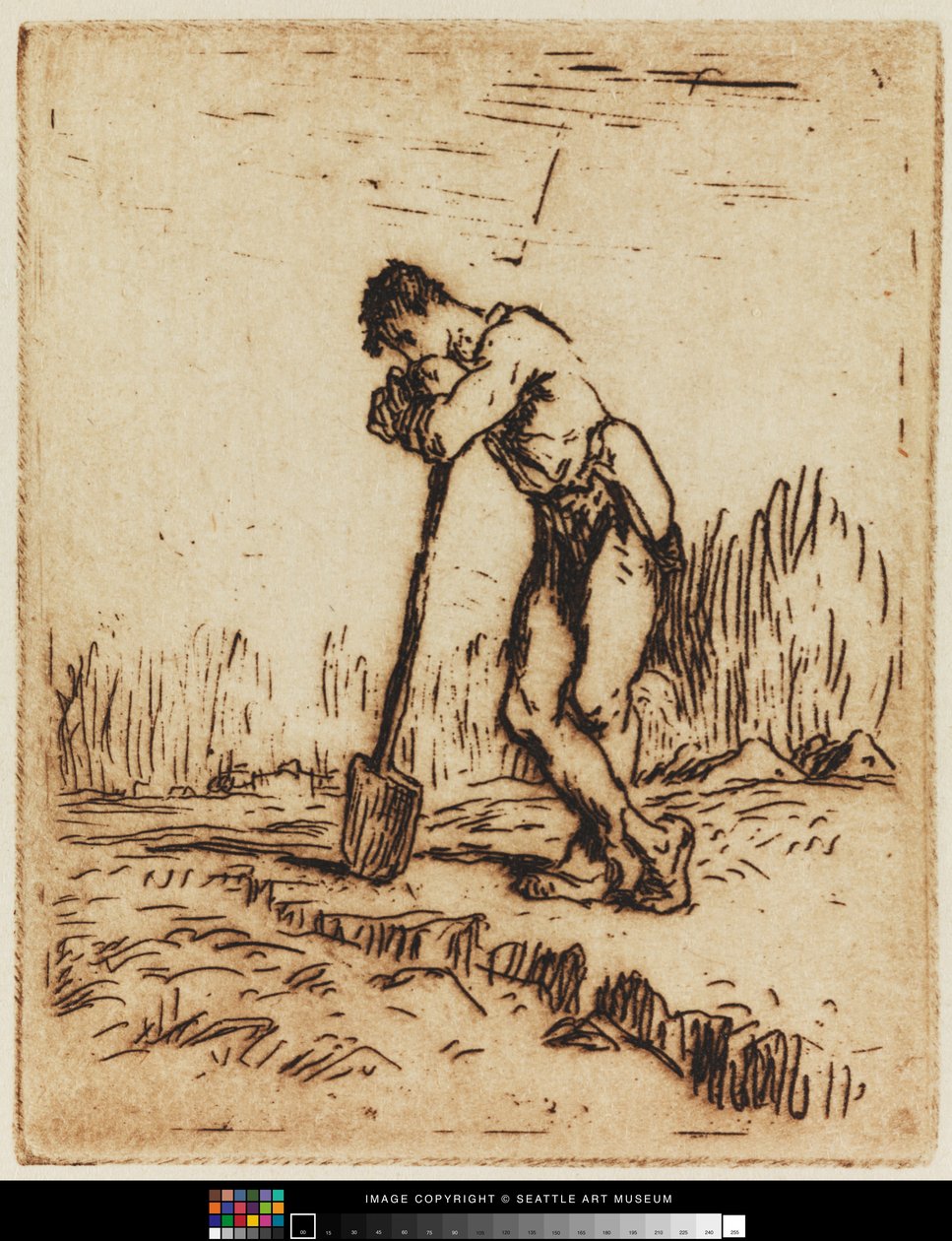 Muž se opíral o jeho rýč od Jean Francois I Millet