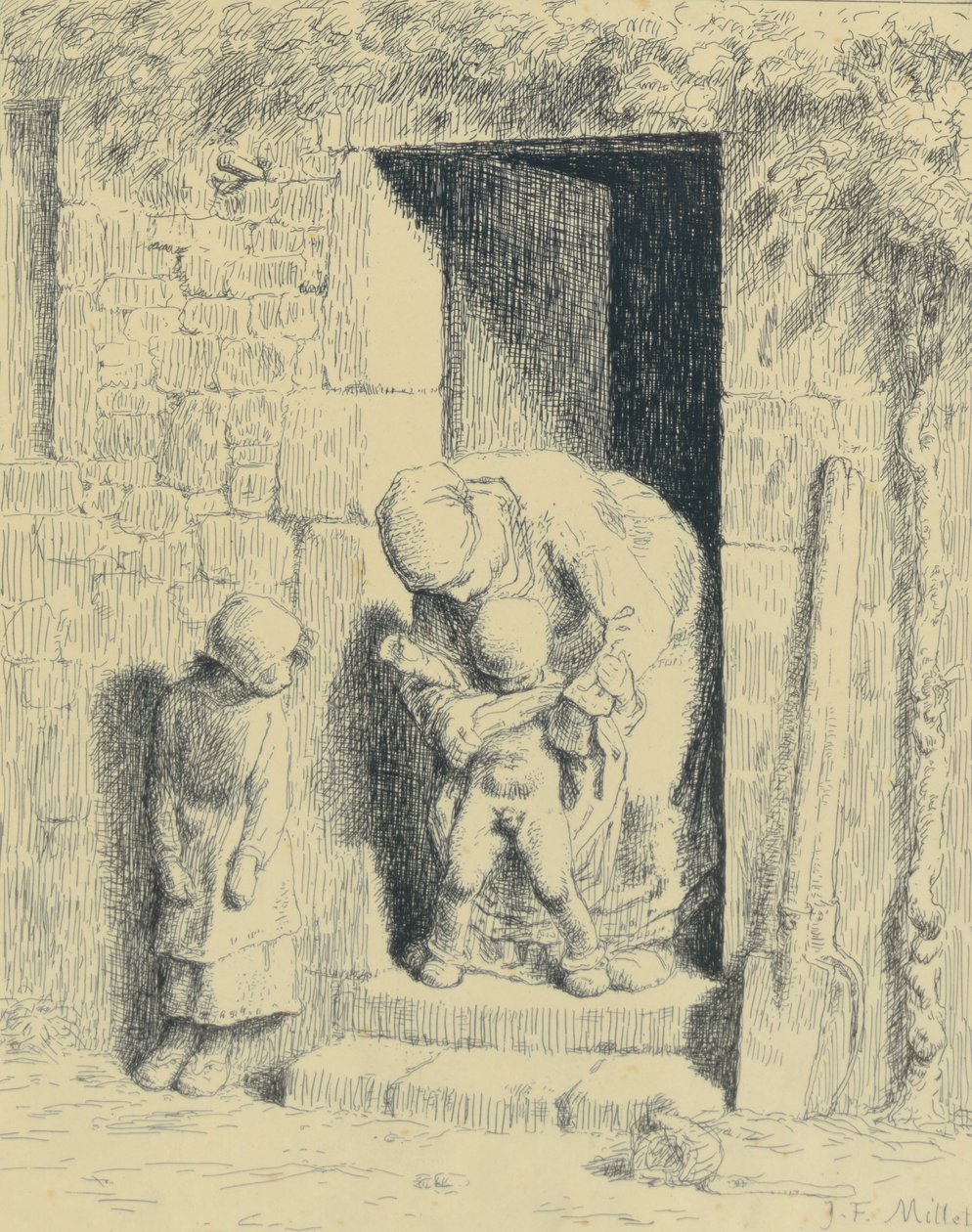 Mateřská péče, 1862 (cliché verre) od Jean Francois Millet