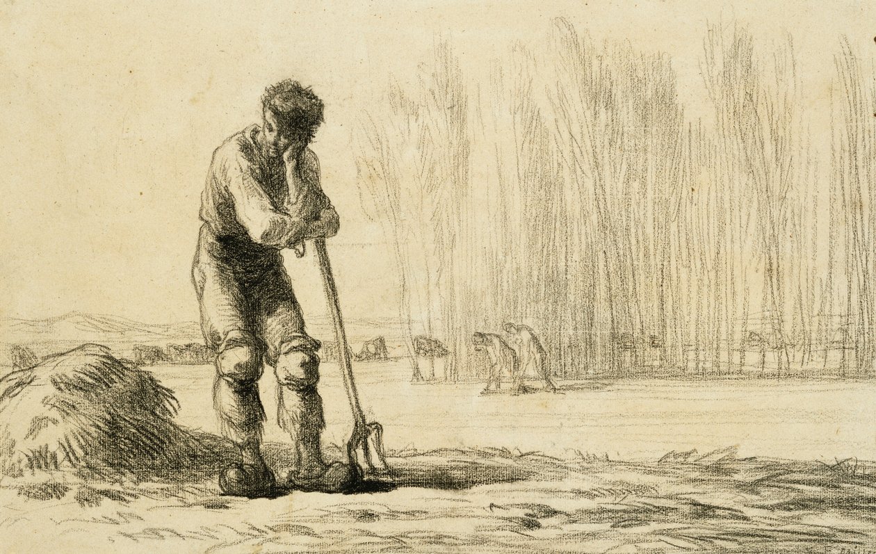 Sedlák opírající se o vidle, od Jean Francois Millet