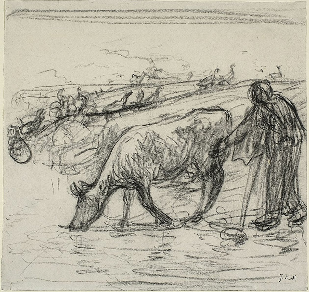 Rolník zalévání její krávy od Jean Francois Millet