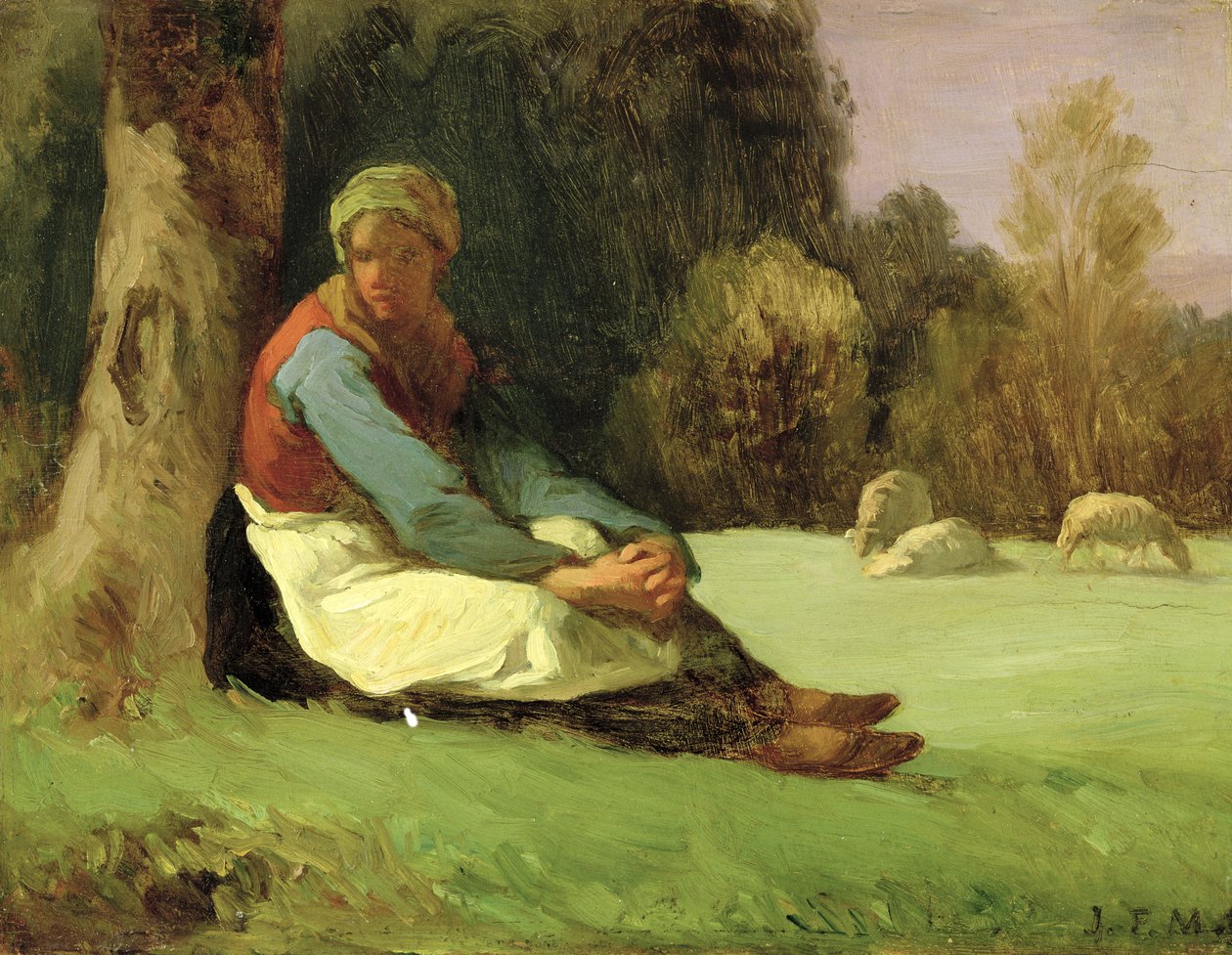 Sedící pastýřka (olej na desce) od Jean Francois Millet