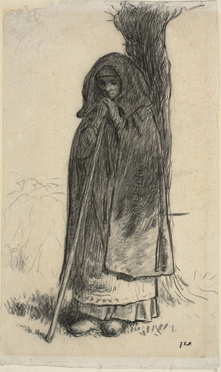 Pastýřka opřená o strom od Jean Francois Millet