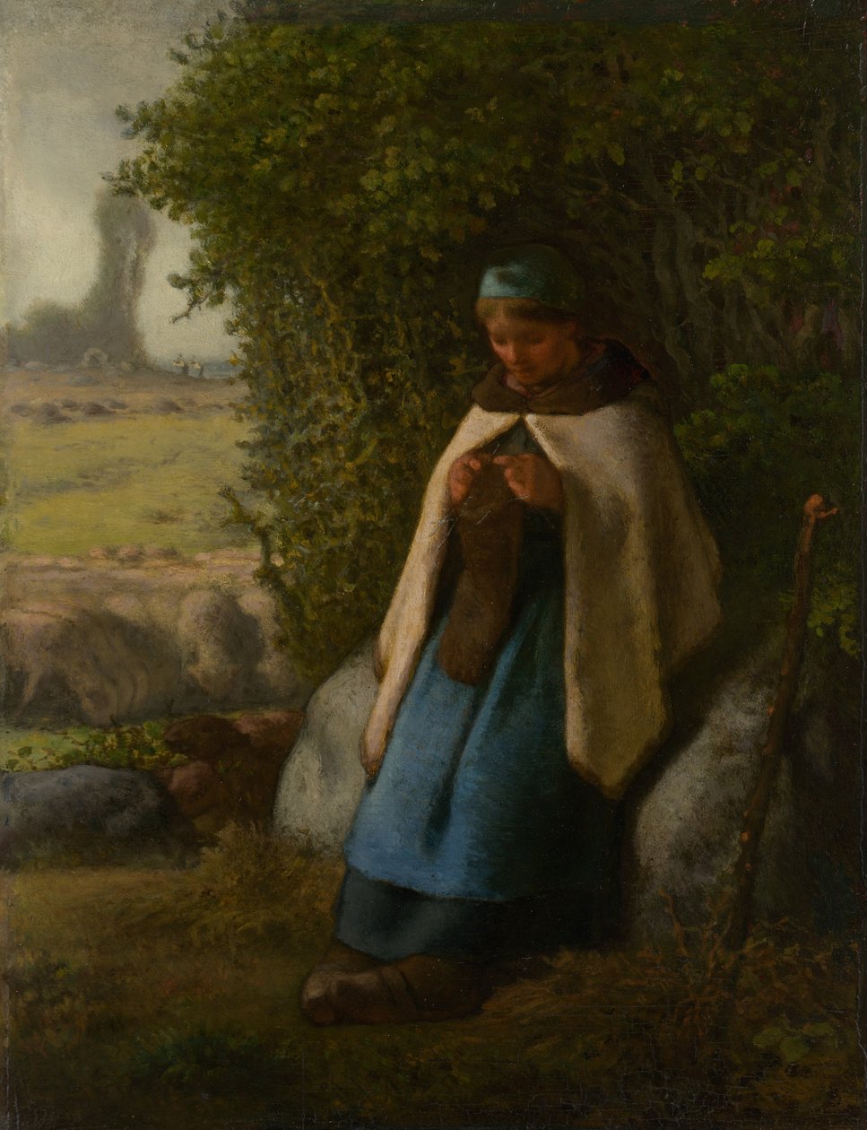 Pastýřka sedící na skále, 1856. od Jean Francois Millet