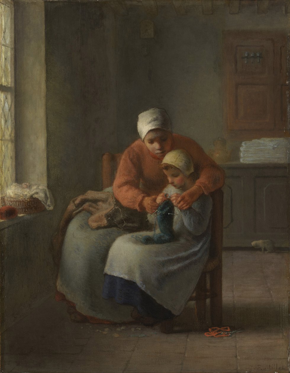 Lekce pletení, c.1860 od Jean Francois Millet