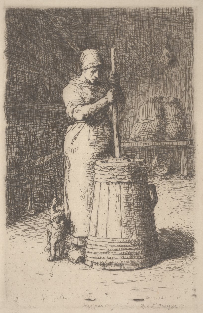 Žena stloukala máslo, kolem 1855-56 (lept) od Jean Francois Millet