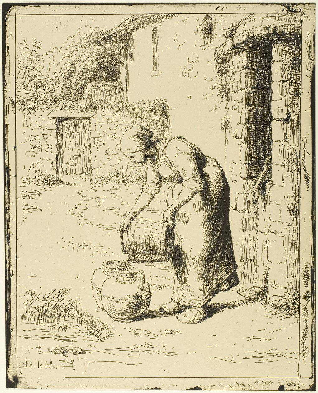 Žena vyprazdňující kbelík od Jean Francois Millet