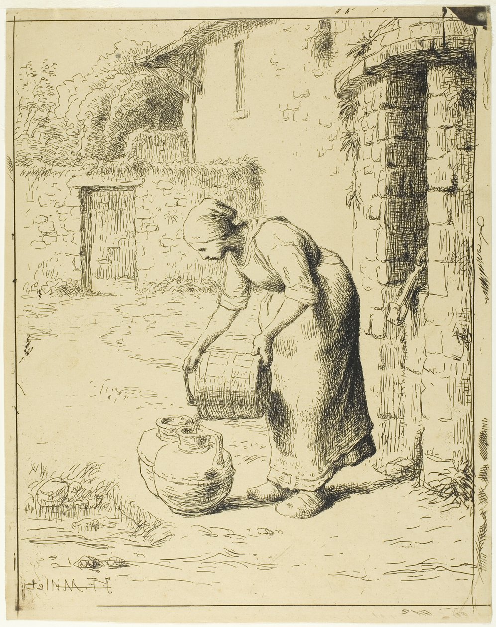 Žena vyprazdňující kbelík od Jean Francois Millet
