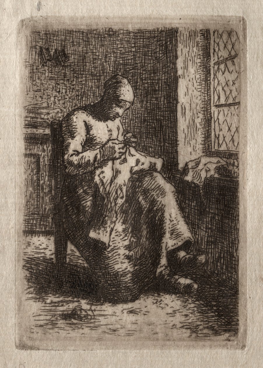 Žena šití. od Jean Francois Millet