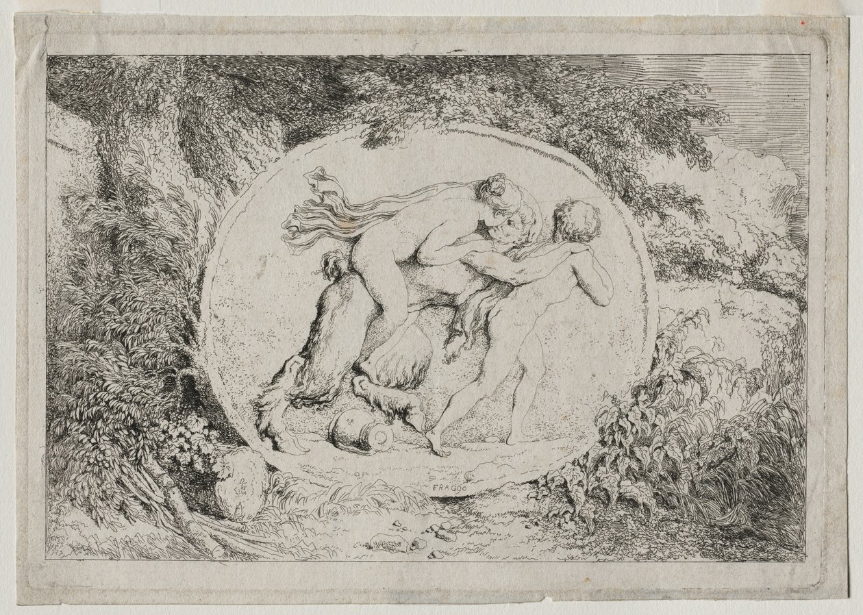 Bacchanals: Nymfa leží, že satira od Jean Honore Fragonard
