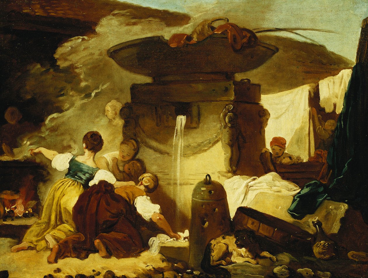 Prádelny u fontány, od Jean Honore Fragonard