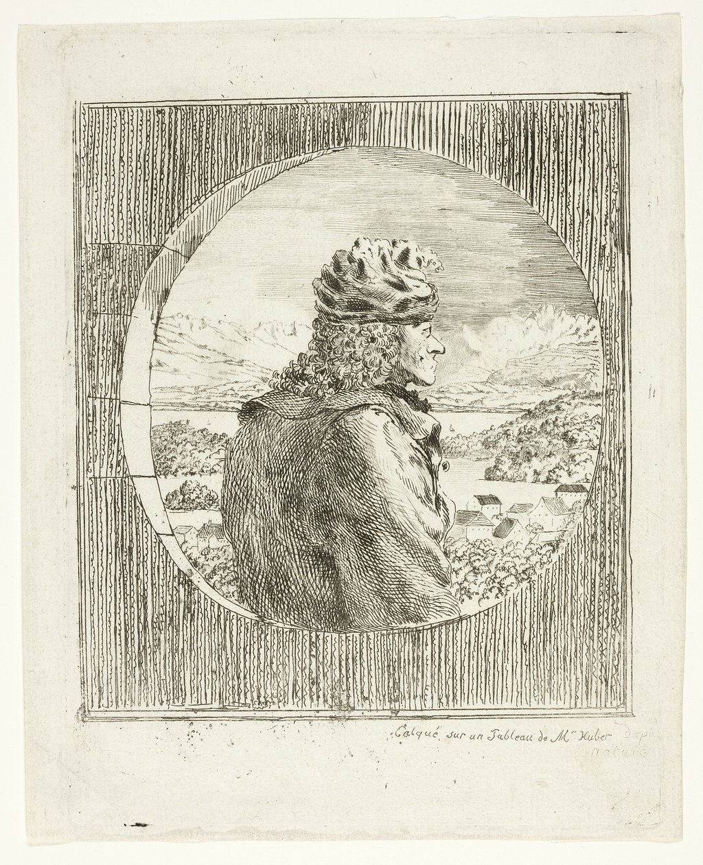 Voltaire z profilu od Jean Huber