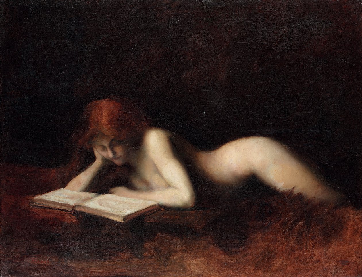 Ležící nahá žena čte knihu od Jean Jacques Henner