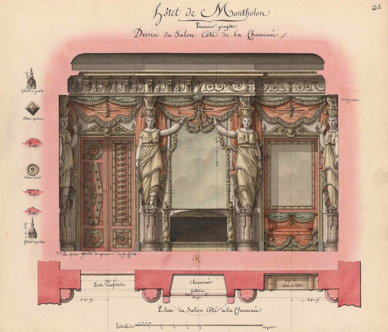 Hotel Montholon. Projekt salonu, 1786. od Jean Jacques Lequeu