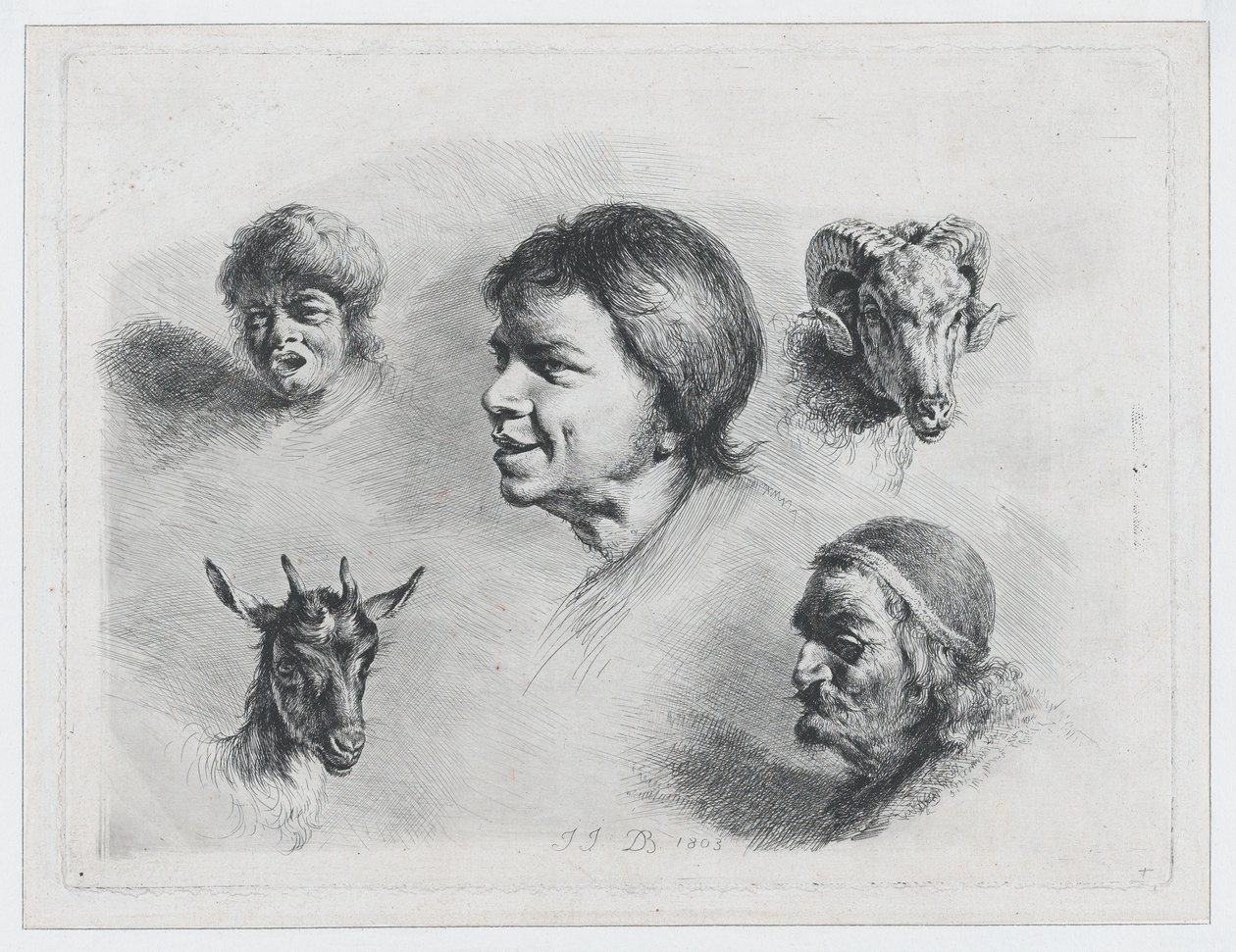 Studie o pěti hlavách, 1803. od Jean Jacques de Boissieu