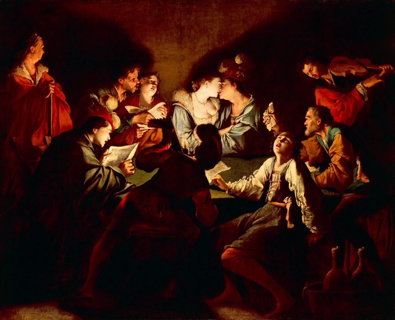 Noční koncert, cca 1621/2 (olej na plátně) od Jean Leclerc