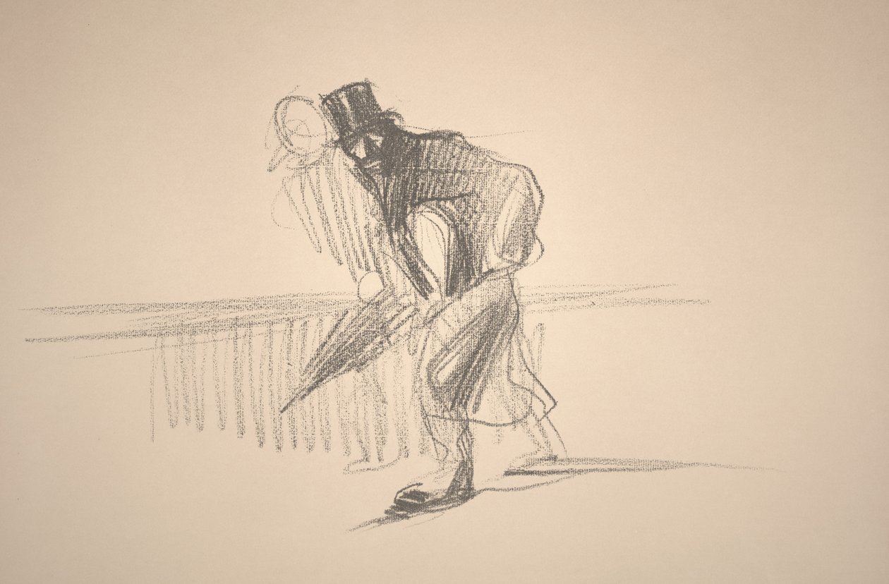 Muž s deštníkem (litho) od Jean Louis Forain