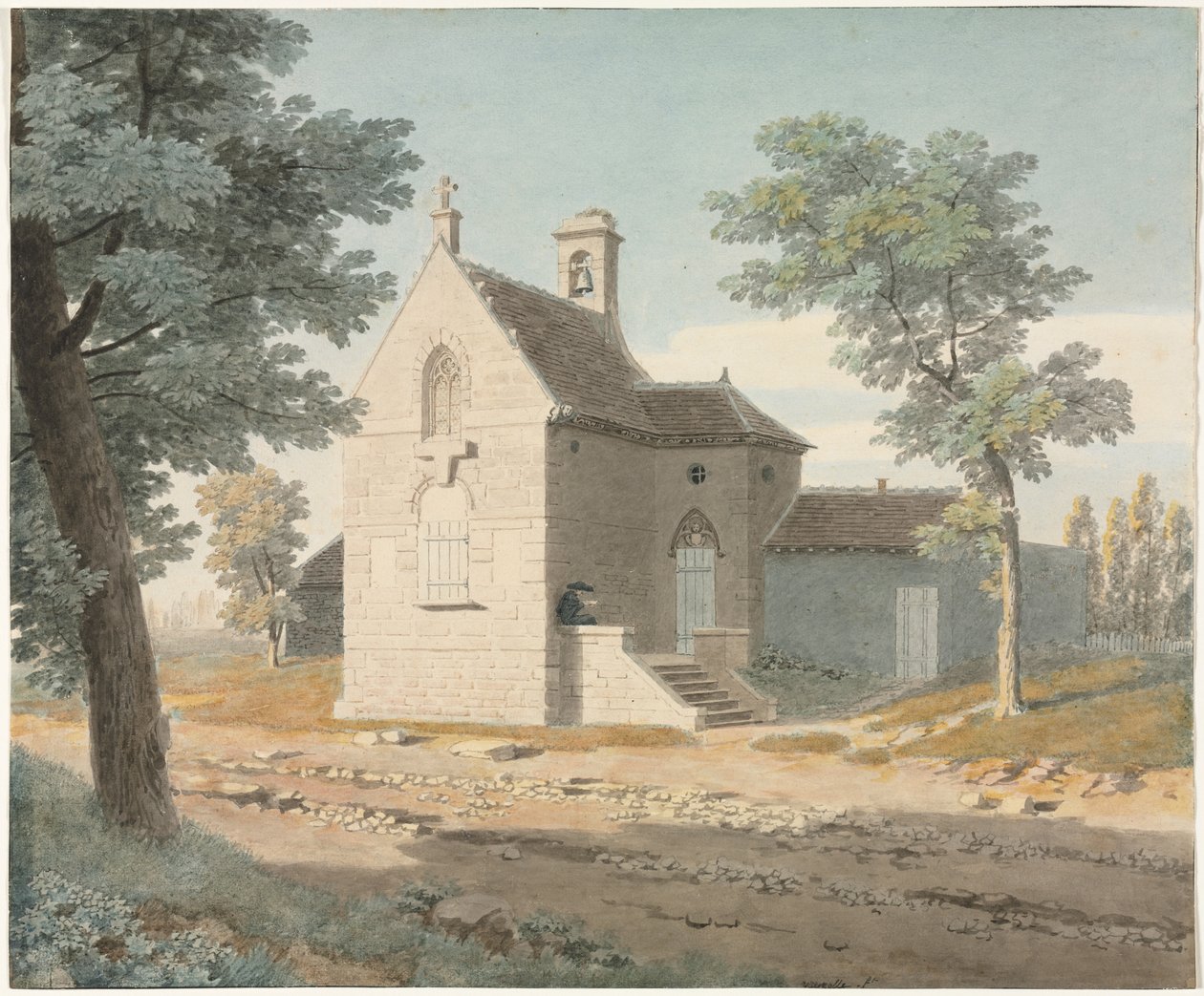 Kostel u silnice, konec 1700-1800. od Jean Lubin Vauzelle