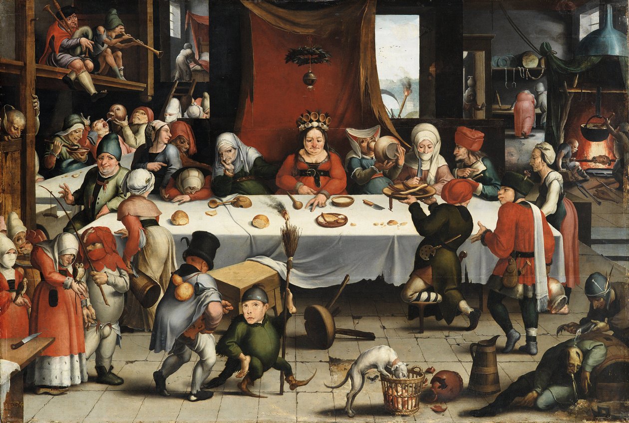 Burlesque Feast, cca 1550 (olej na panelu) od Jean Mandyn