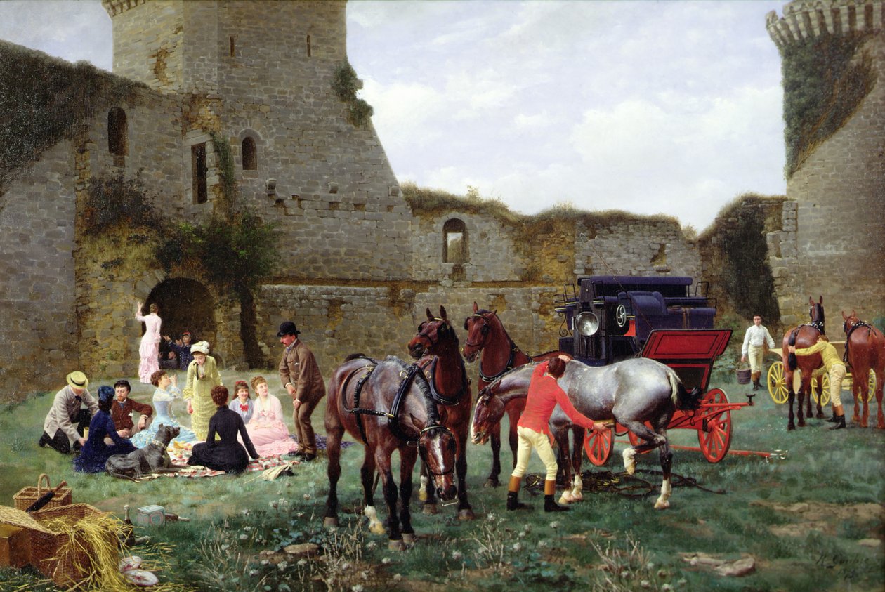Oběd v ruinách Hunaudaye od Jean Richard Goubie