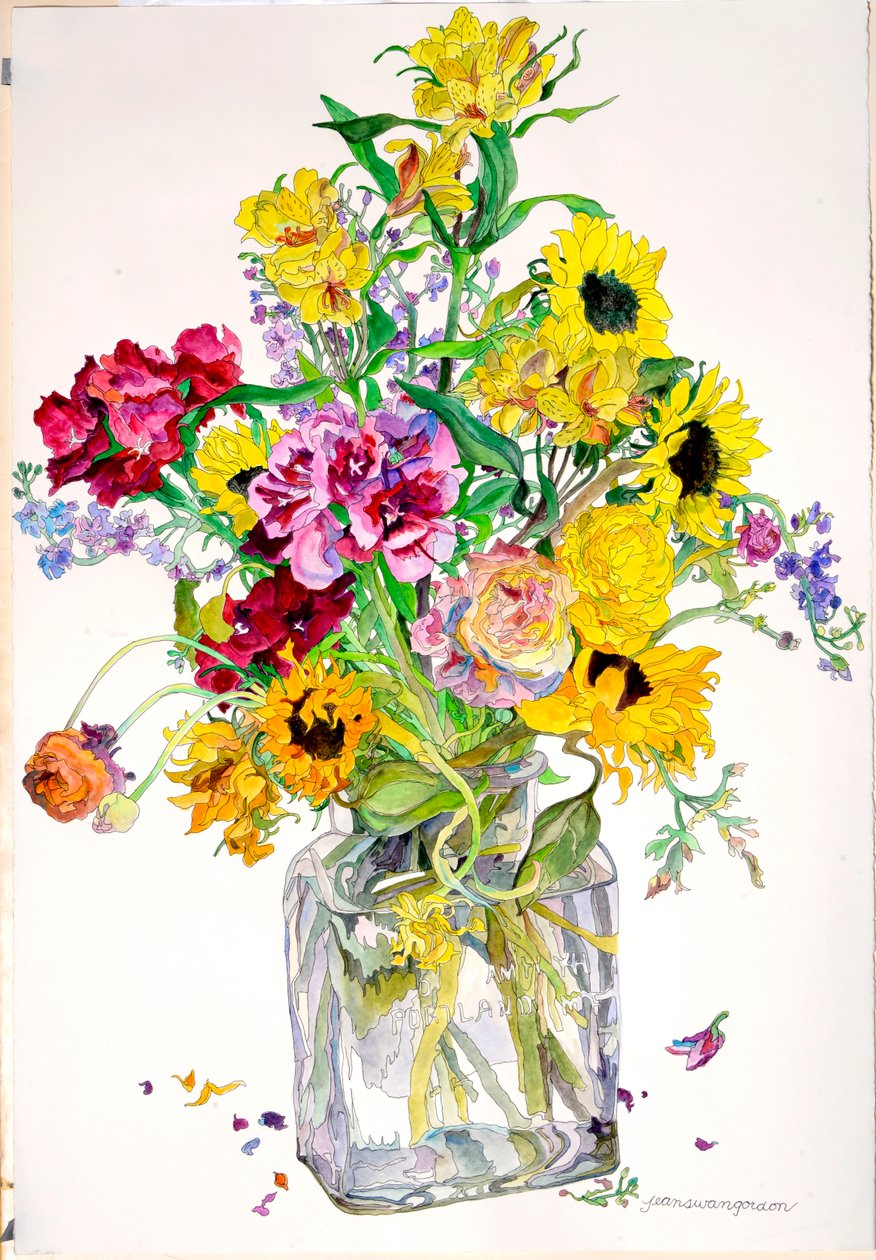 Slunečnice, Godetia, Alstroemeria, Ranunculus od Jean Swan Gordon