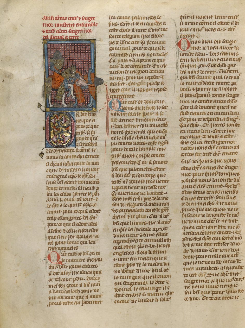 Tristan Unhorsing Sagremor od Jeanne de Montbaston