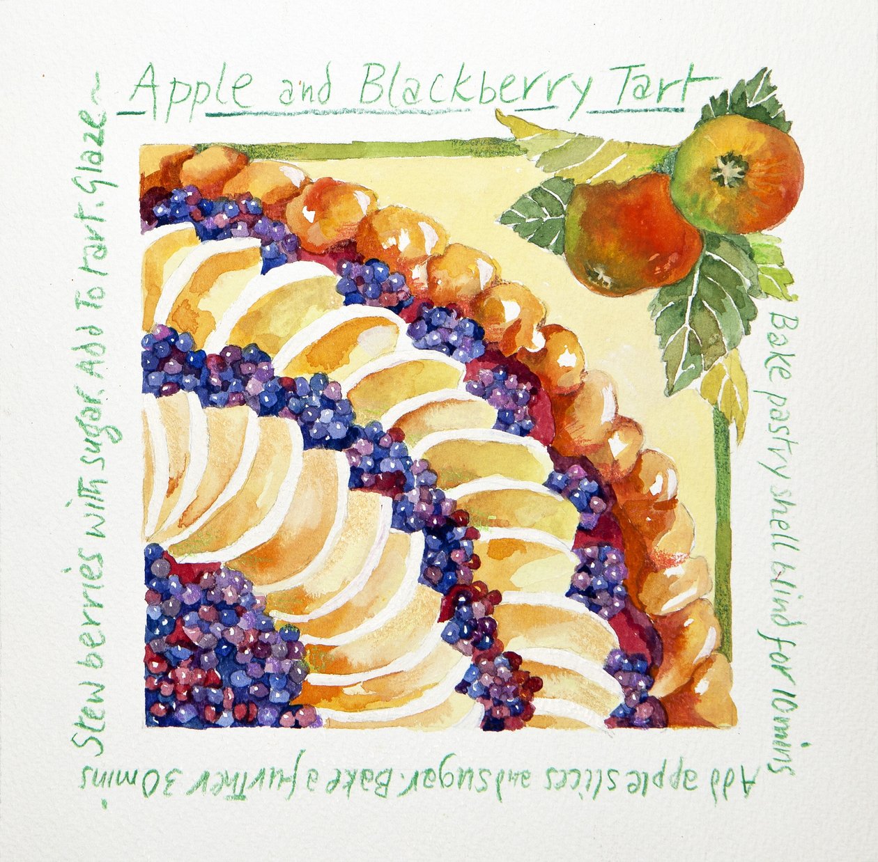 Jablečný koláč s ostružinami, 2014 (akvarel) od Jennifer Abbott