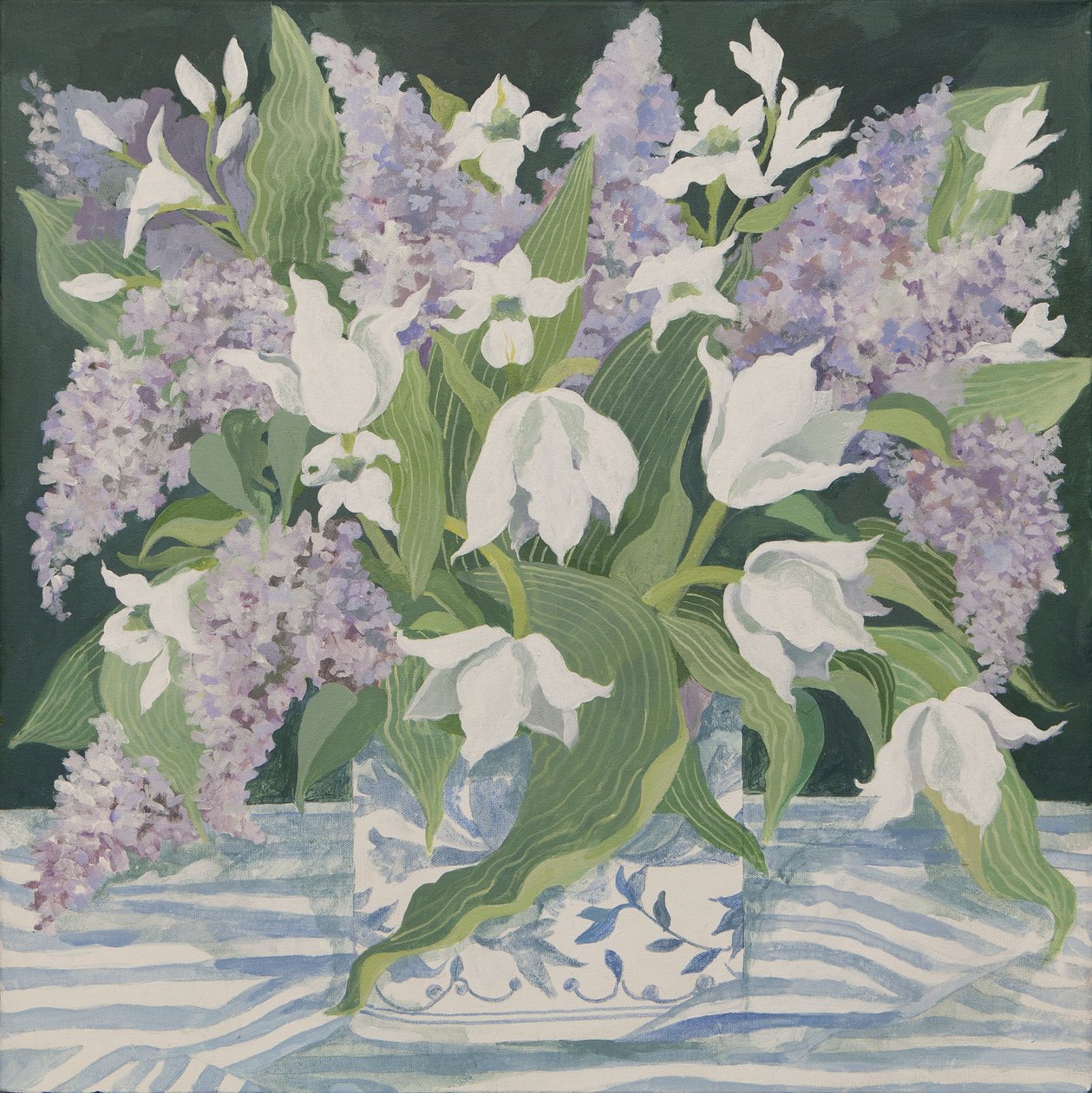 Šeřík a tulipány (akryl) od Jennifer Abbott