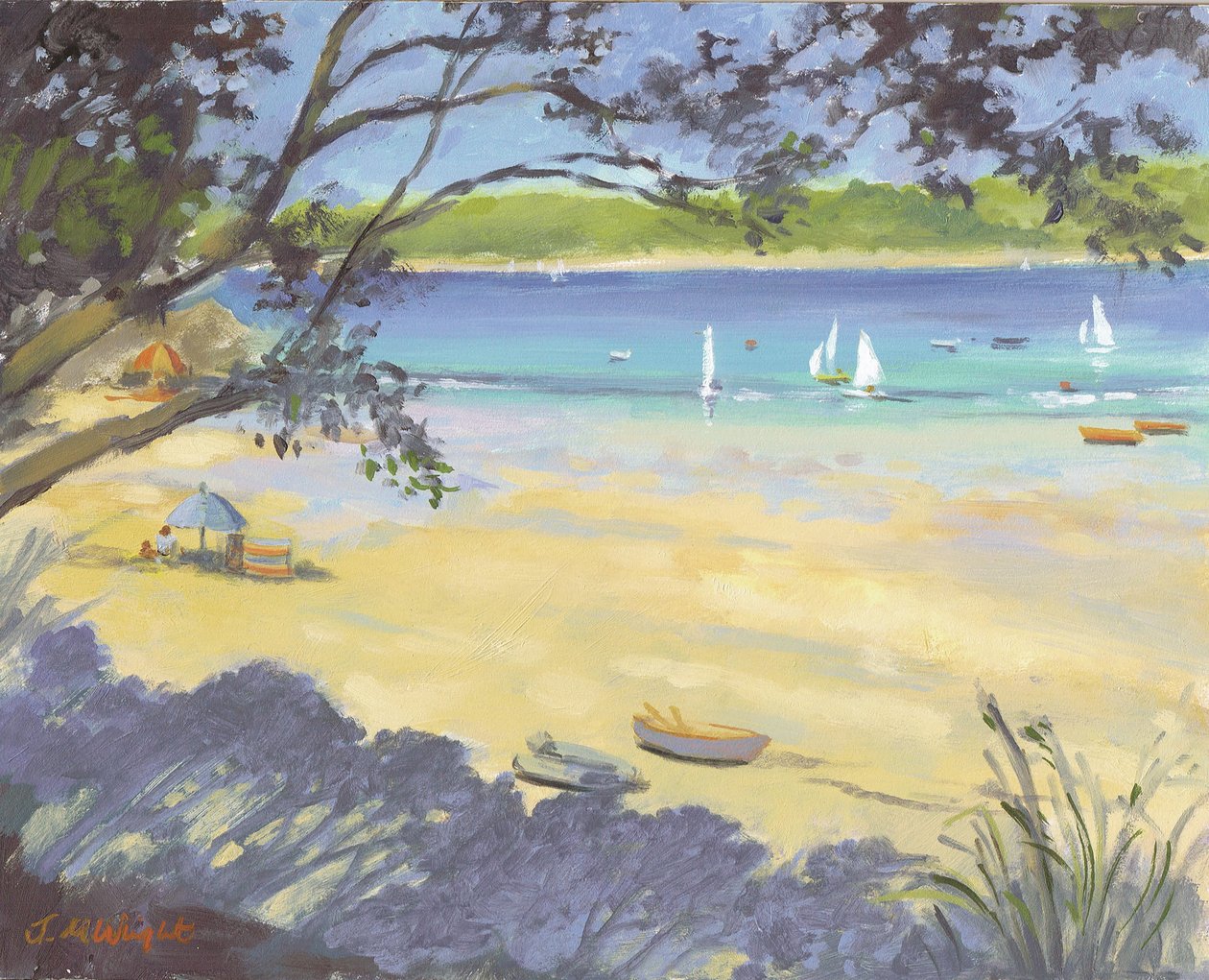 Pláž Salcombe Southsands (olej na plátně) od Jennifer Wright