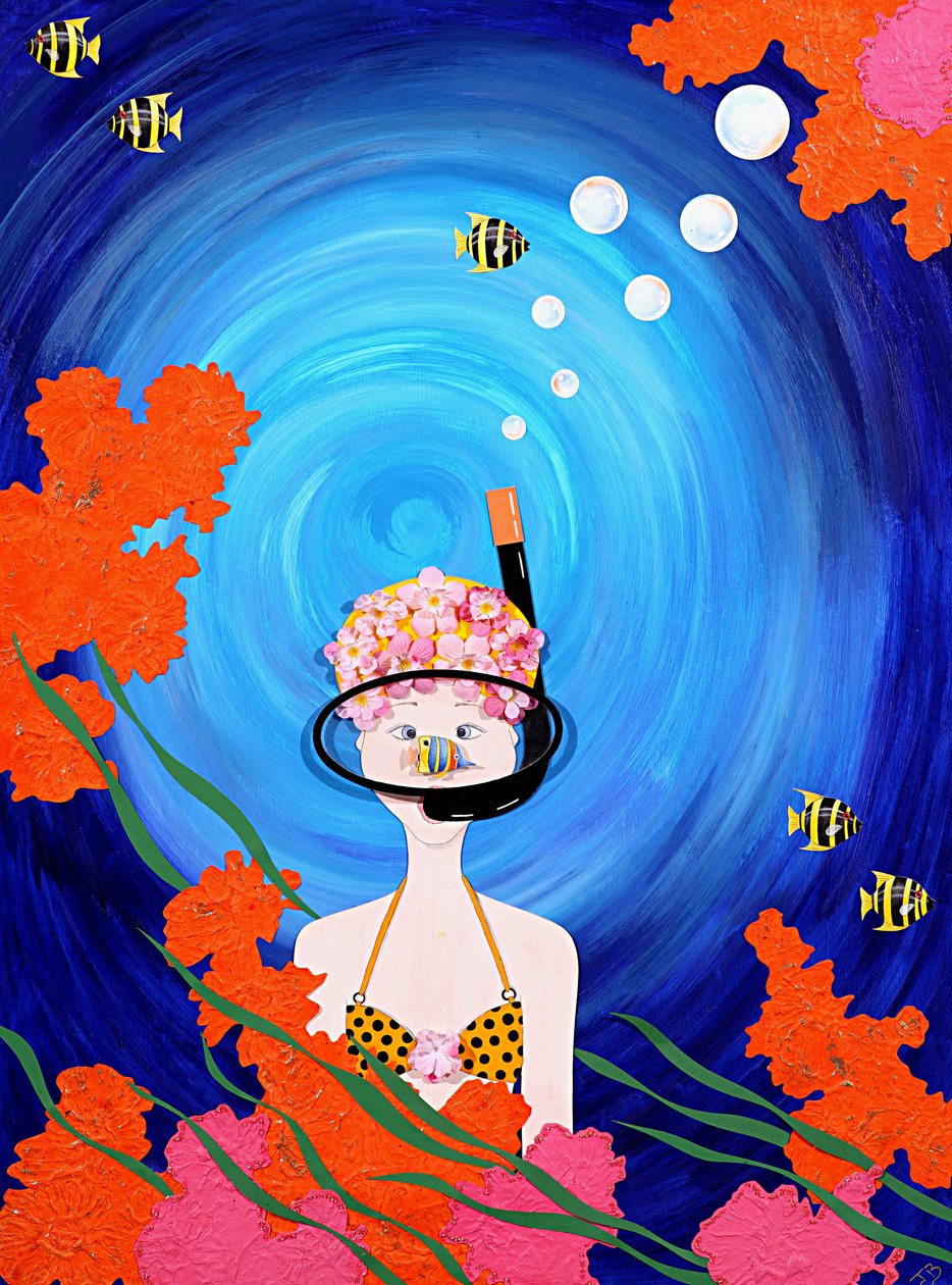 Scuba Diva, 2008 (akryl na papíře) od Jenny Barnard