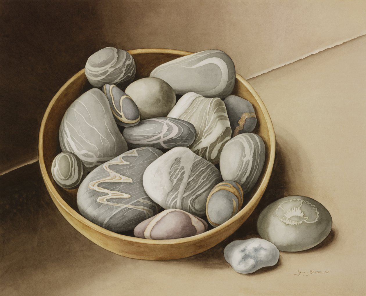 Bowl of Pebbles, 2005 (wc na papíře) od Jenny Barron