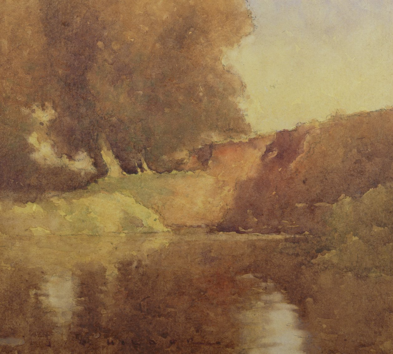 Pohled na stromy u potoka od Jesse Jewhurst Hilder