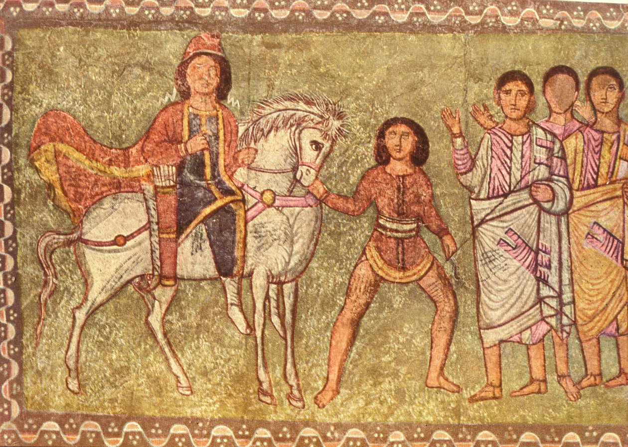 Mordechai a Haman (tempera na omítce) od Jewish School
