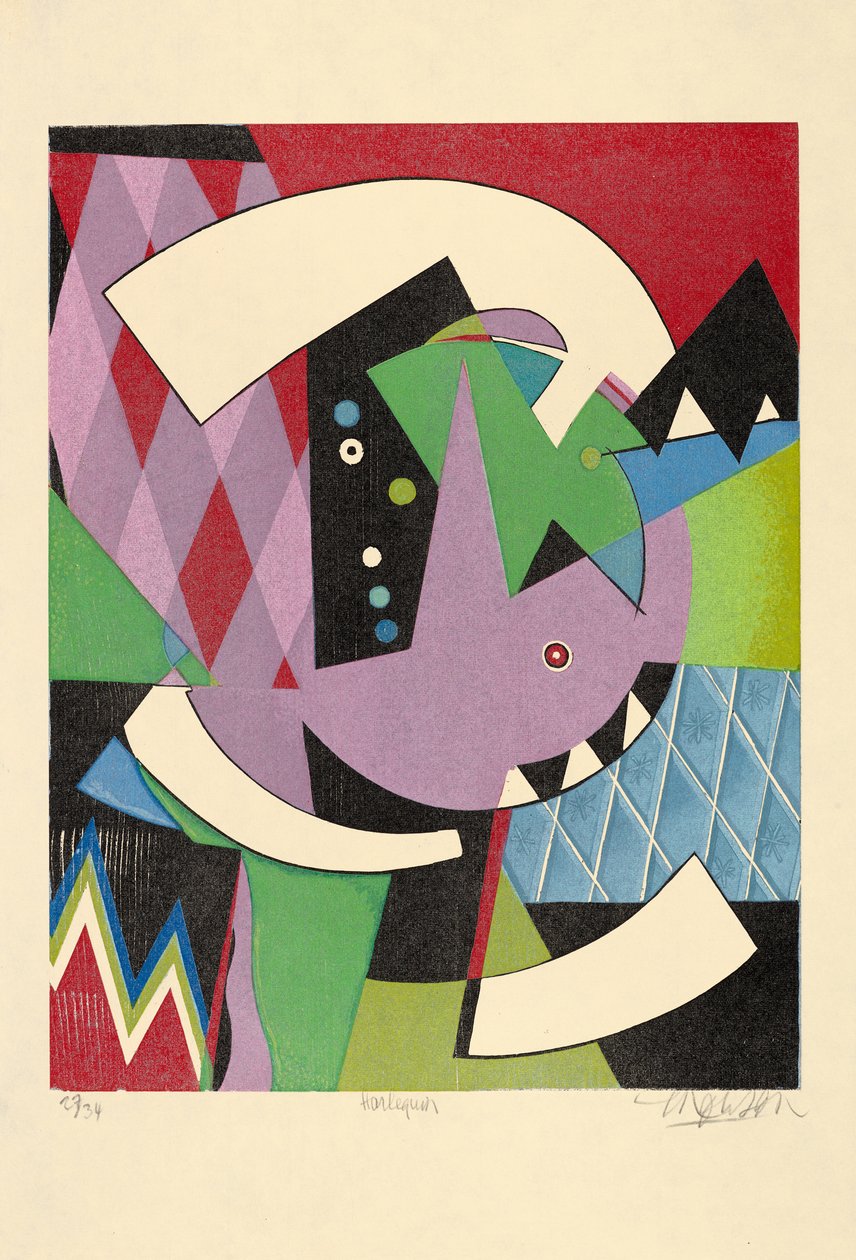 Harlekiini, 2017 (puupiirros) od Jim Monson