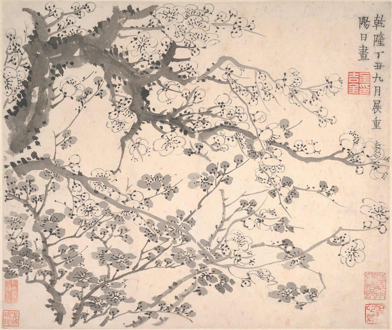Plum Blossoms, datováno 1757. od Jin Nong
