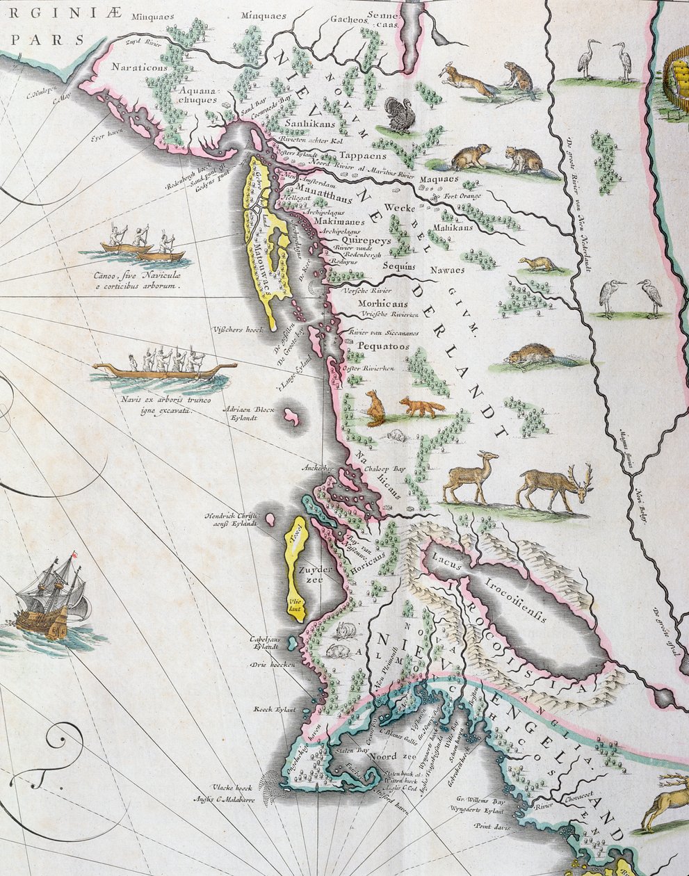 Mapa znázorňující východní pobřeží Severní Ameriky, 1647 (viz 93602 a 216517) od Joan Blaeu